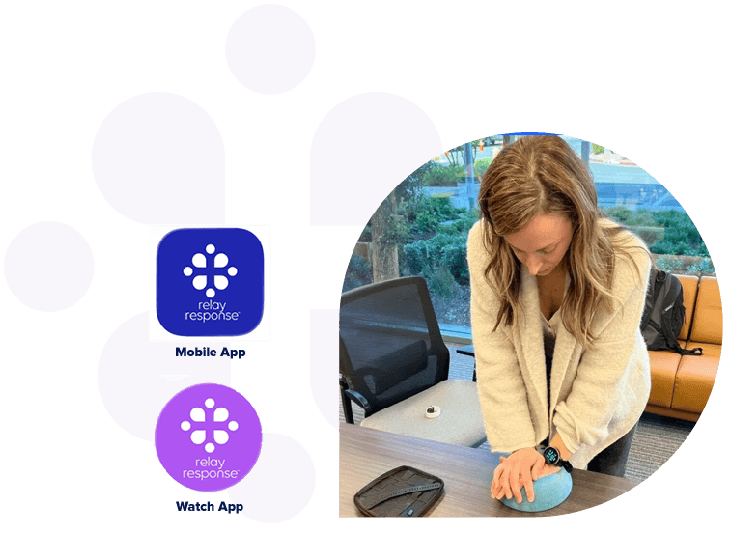 A learner practicing CPR compressions with the Relay Response app